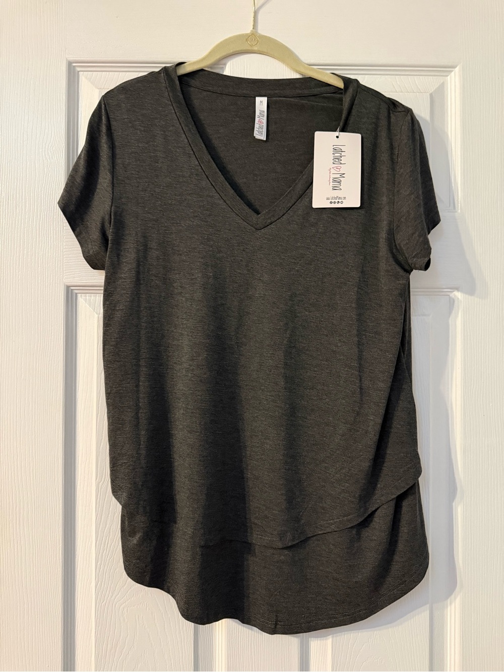 Latched Mama Dark Charcoal V-Neck Nursing Tee